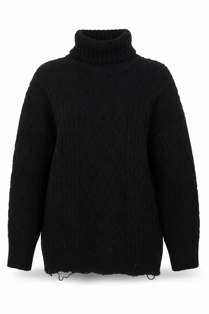 QED London Women's Black Roll Neck Cable-Knit Jumper Sz 12