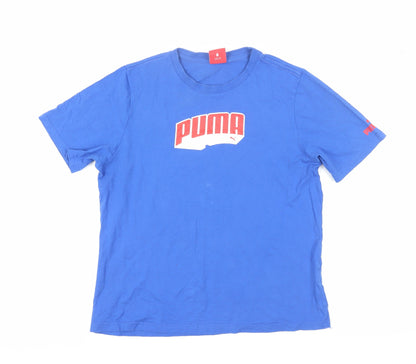 Additional front view of Puma boys’ blue graphic logo t-shirt, size L, regular fit