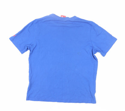 Back view of Puma boys’ blue graphic logo t-shirt, size L, regular fit