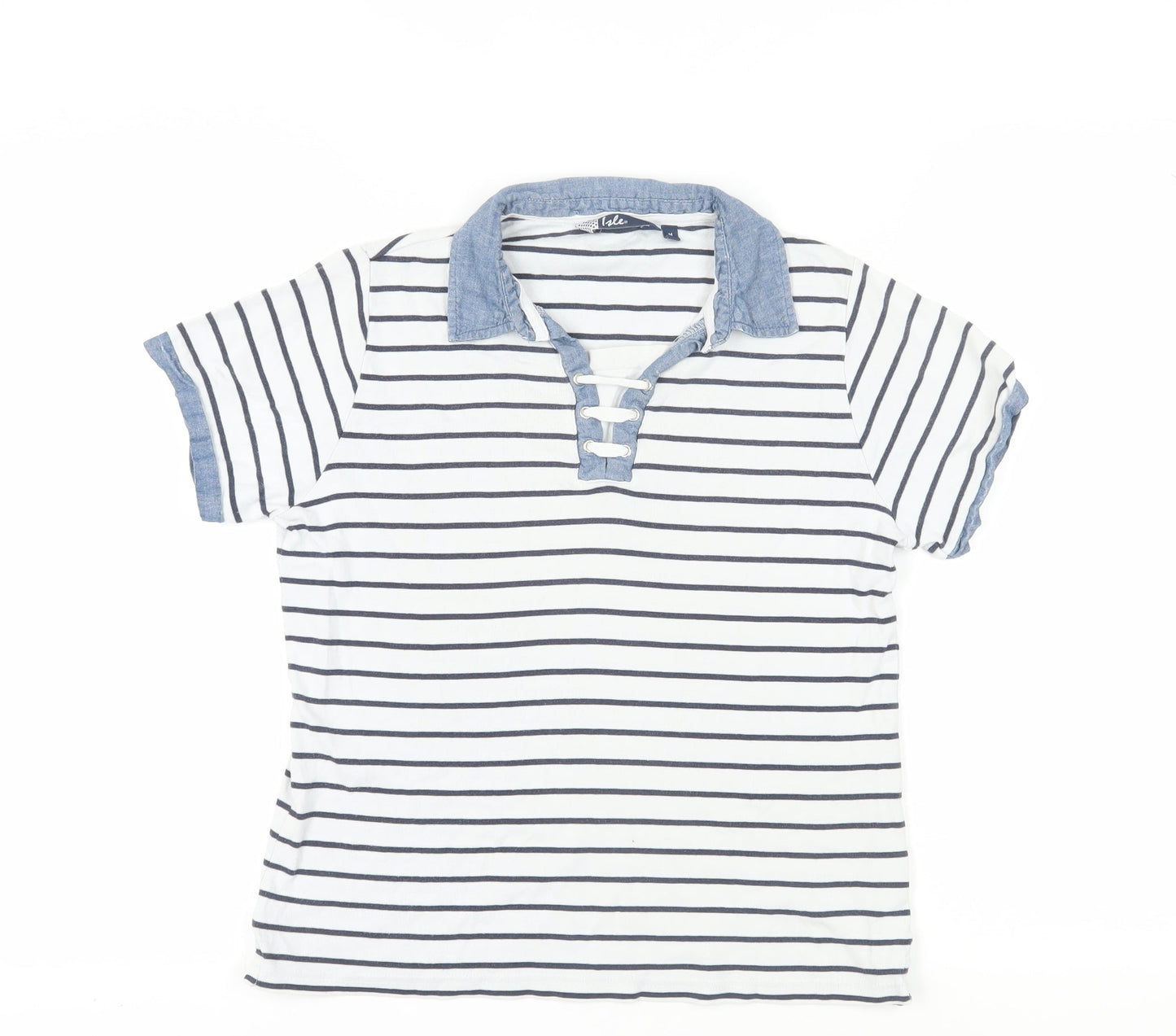Isle Women's White Striped Polo Shirt, M