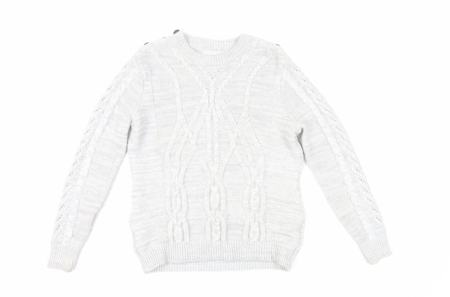 Red Herring Women's White Cable-Knit Jumper Size 12