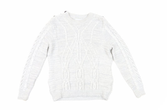 Red Herring Women's White Cable-Knit Jumper Size 12