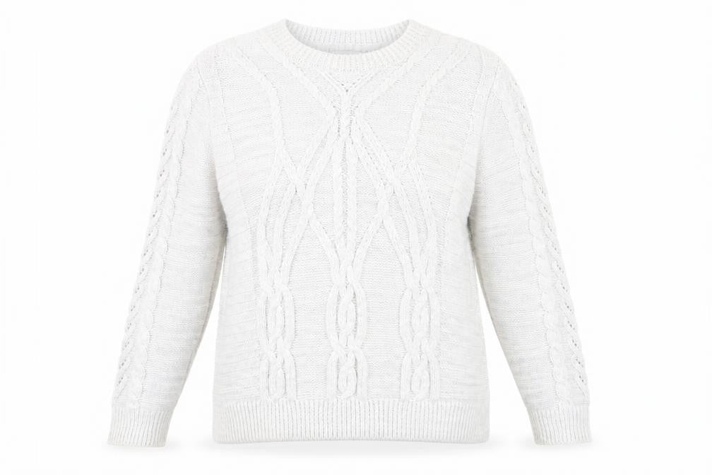 Red Herring Women's White Cable-Knit Jumper Size 12