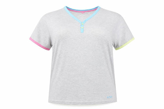 Front view of Lee Cooper Grey Henley T-Shirt XL Women's Casual