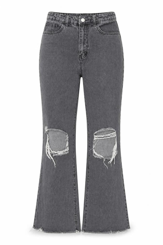 Cider Women's Grey Flared Jeans S Distressed Cotton