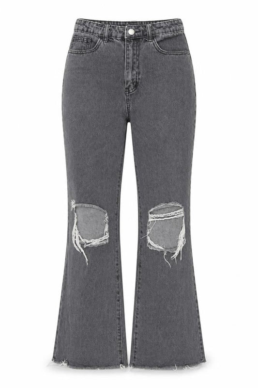 Cider Women's Grey Flared Jeans S Distressed Cotton