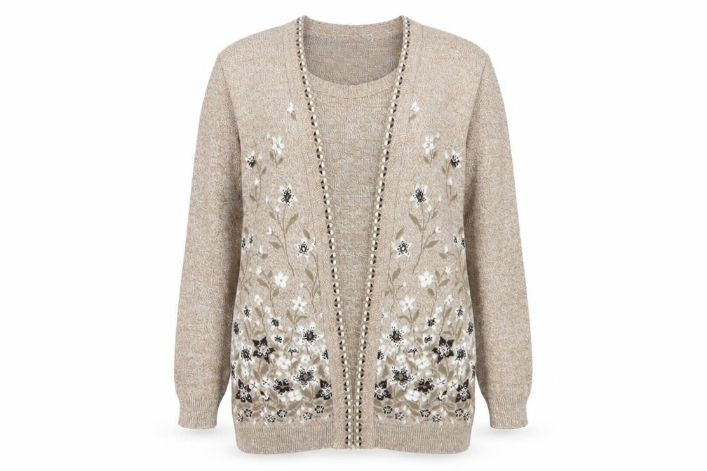 Envy I Women's Beige Floral Cardigan Size S