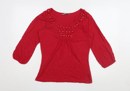 Additional front view of Red Herring Women's Red Beaded Blouse, size 10