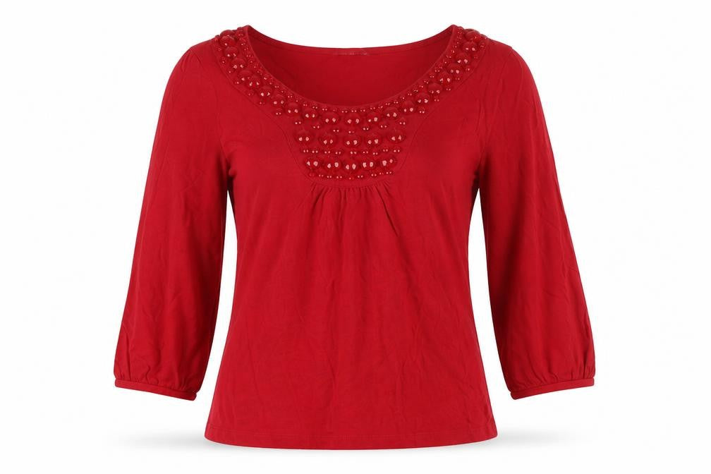 Red Herring Women's Red Beaded Blouse, Size 10