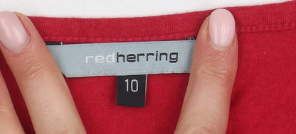 Close-up detail of Red Herring Women's Red Beaded Blouse, size 10