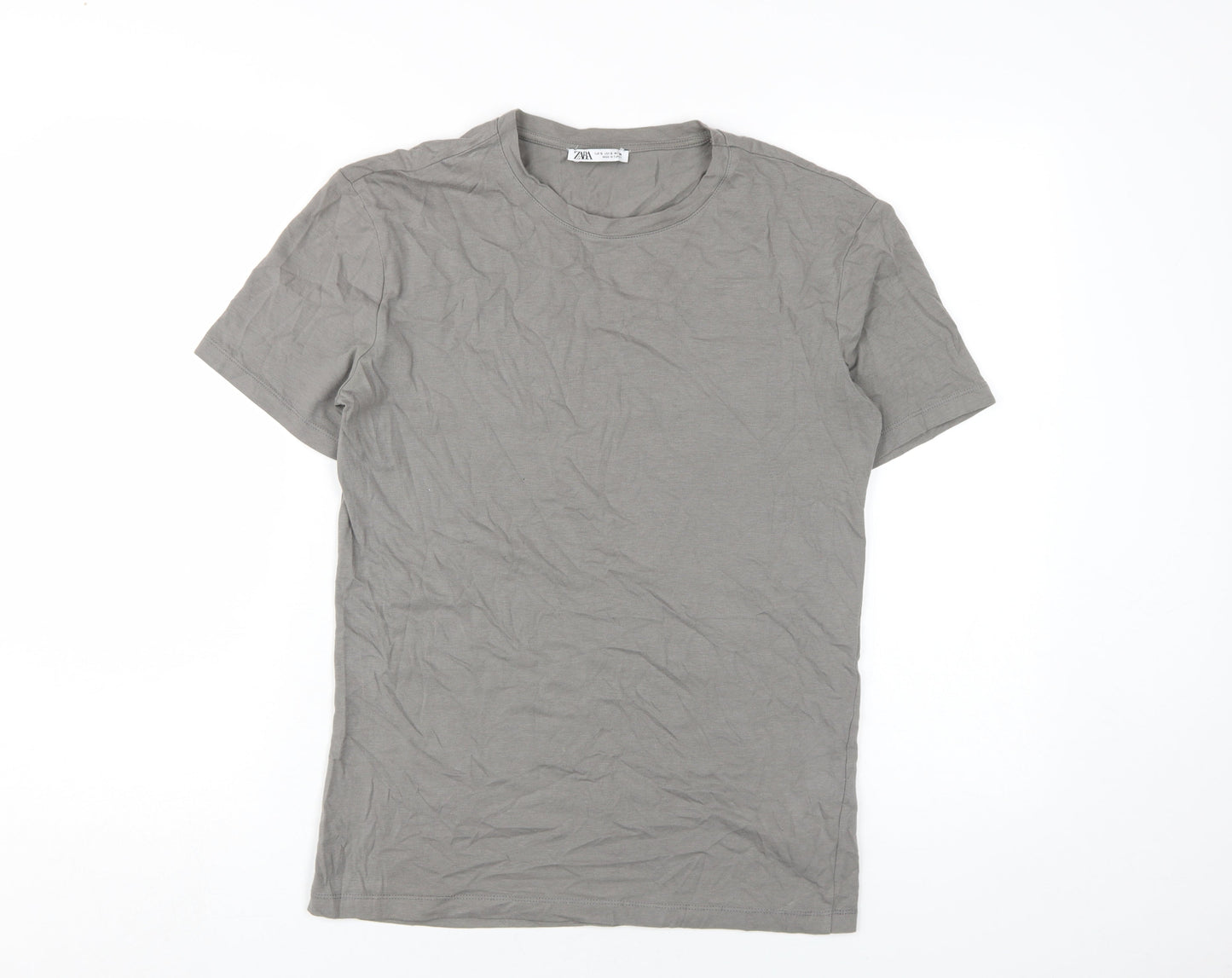 Zara Unisex Grey Basic T-Shirt, Short Sleeve, Size S