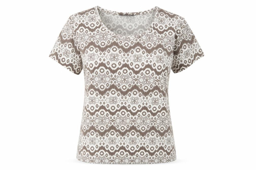 Alexara Women's Beige Geometric T-Shirt, Size 10 Regular