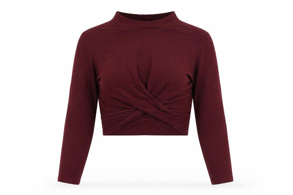 Topshop Women's Cropped Red Mock Neck Petite Size 12