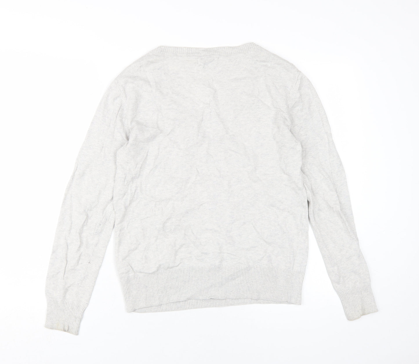 Howies Men Grey V-Neck Medium Pullover Cotton Jumper