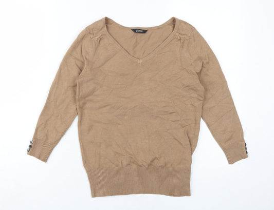 BHS Women's Petite Brown V-Neck Pullover Jumper, Size 8