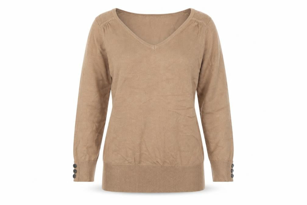 BHS Women's Petite Brown V-Neck Pullover Jumper, Size 8