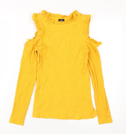 River Island Women's Yellow Ringer T-Shirt Size 10