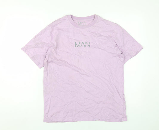 BoohooMAN Men's Purple Crew Neck T-Shirt, Size M