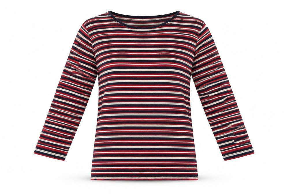 TIGI Women's Multicoloured Striped T-Shirt, M, Crew Neck