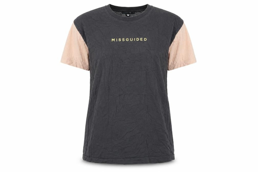 Missguided Women's Black and Beige T-Shirt Size 10
