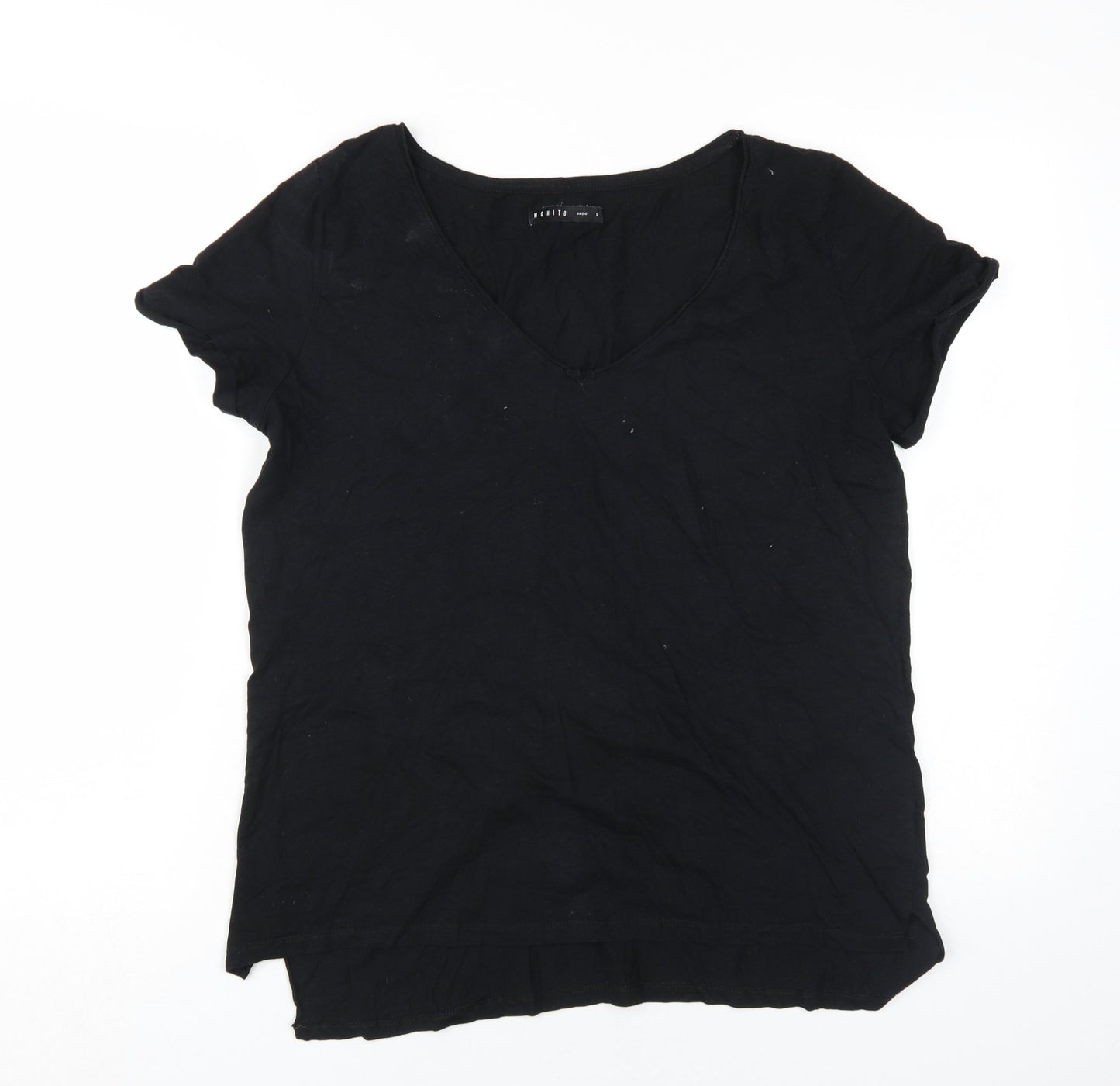 Mohito Women's Black Basic V-Neck T-Shirt Size L