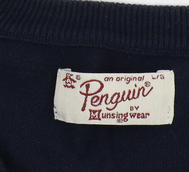 Penguin Men's Blue V-Neck Cotton Pullover Jumper