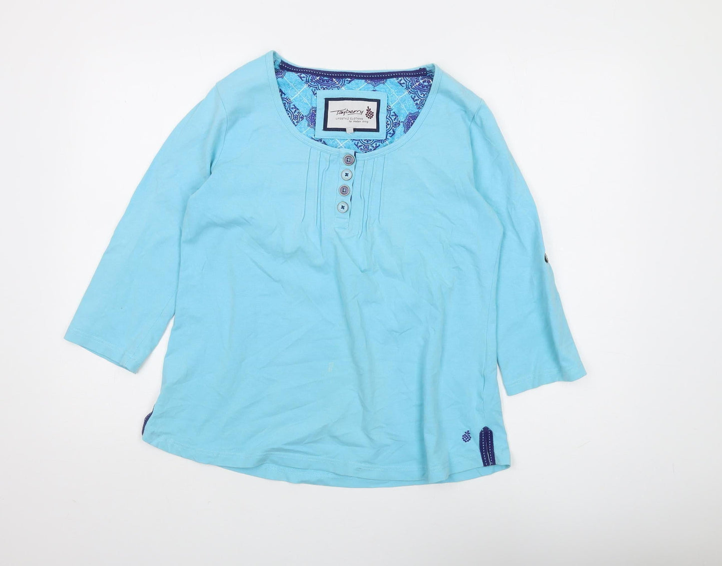Tayberry Women Blue 3/4 Sleeve Button T-Shirt L
