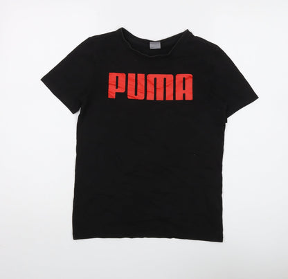 Additional front view of Puma boys’ black logo t-shirt, 11-12 years, basic style