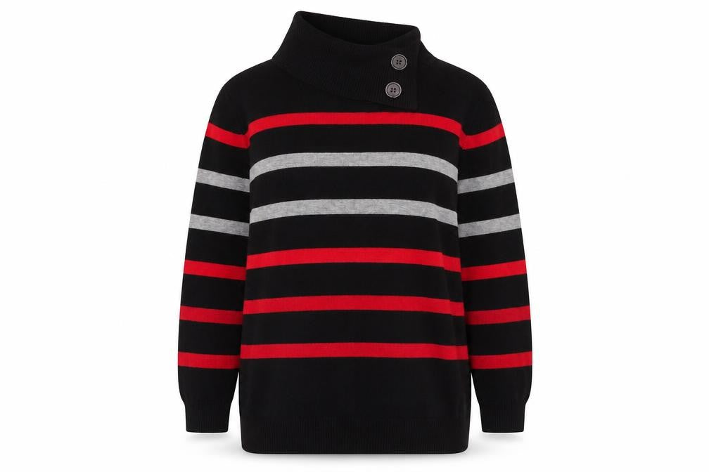 CLAUDIA.C Women's Black Striped Pullover Jumper, Size M