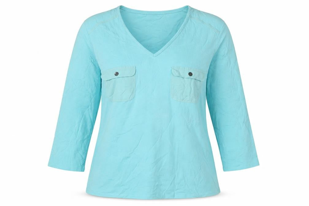Jaeger Women's Blue V-Neck Top XL 3/4 Sleeve