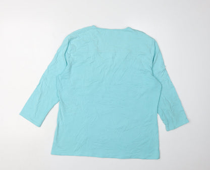 Back view of Jaeger Women's Blue V-Neck Top XL 3/4 Sleeve
