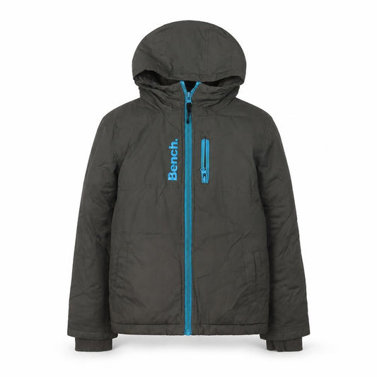 Front view of Bench boys’ green puffer jacket 7-8 years hooded winter