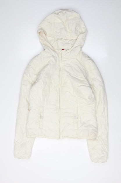 H&M Women's White Puffer Jacket, Size 14, Hooded, Winter