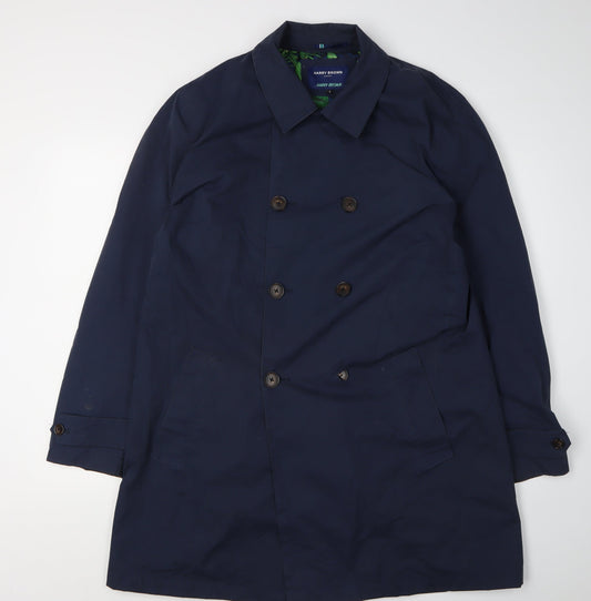 Harry Brown Men's Blue Overcoat Double-Breasted L