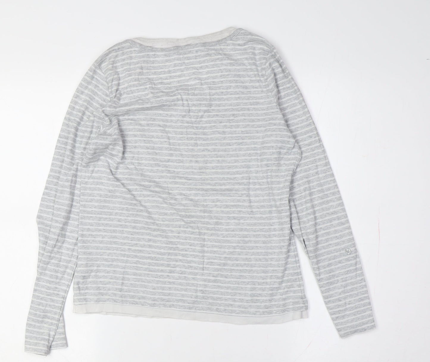 Maine Women's Grey Striped Long Sleeve Henley T-Shirt