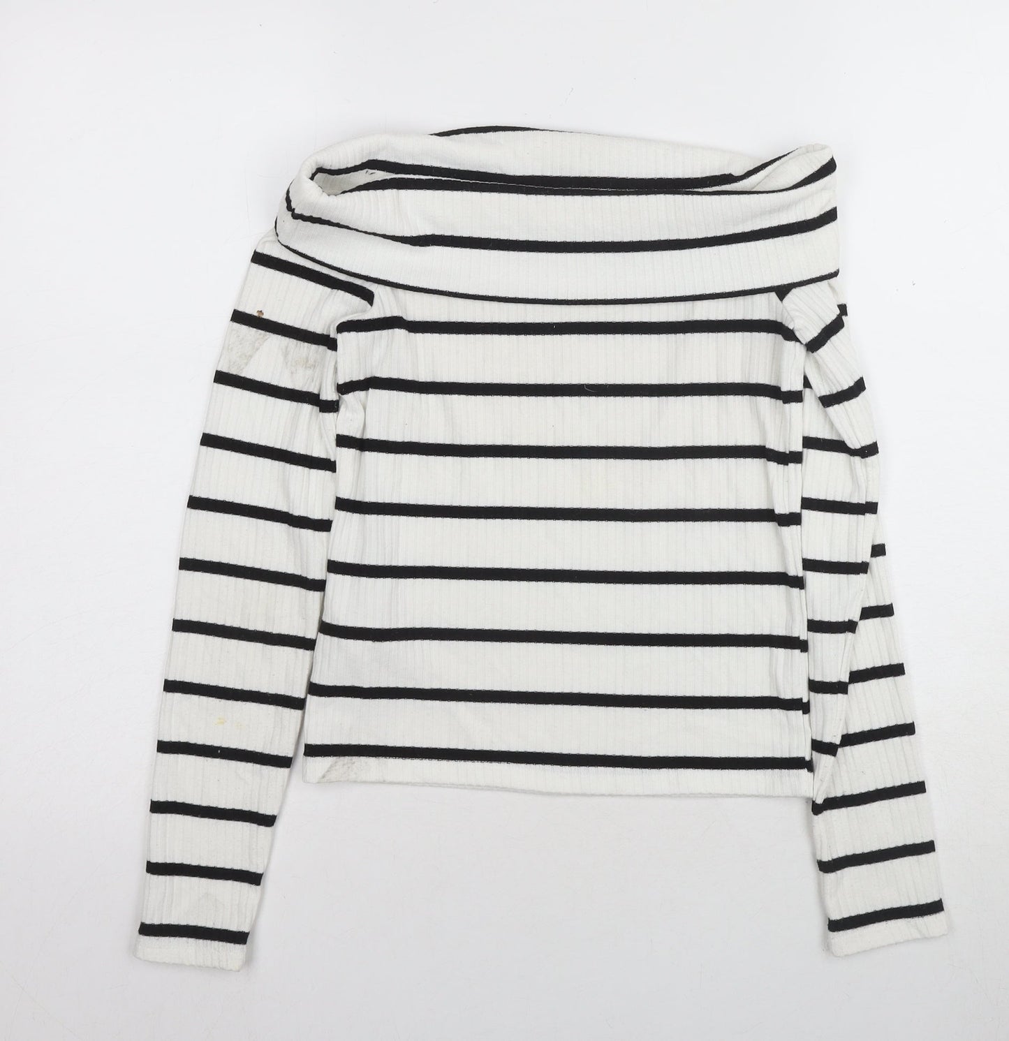 Stradivarius Women’s White Striped Off Shoulder Top Size 8
