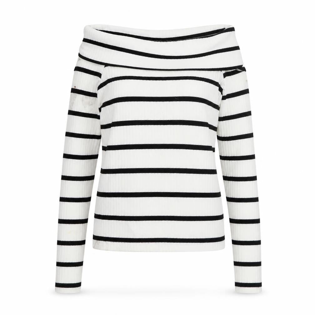Stradivarius Women’s White Striped Off Shoulder Top Size 8