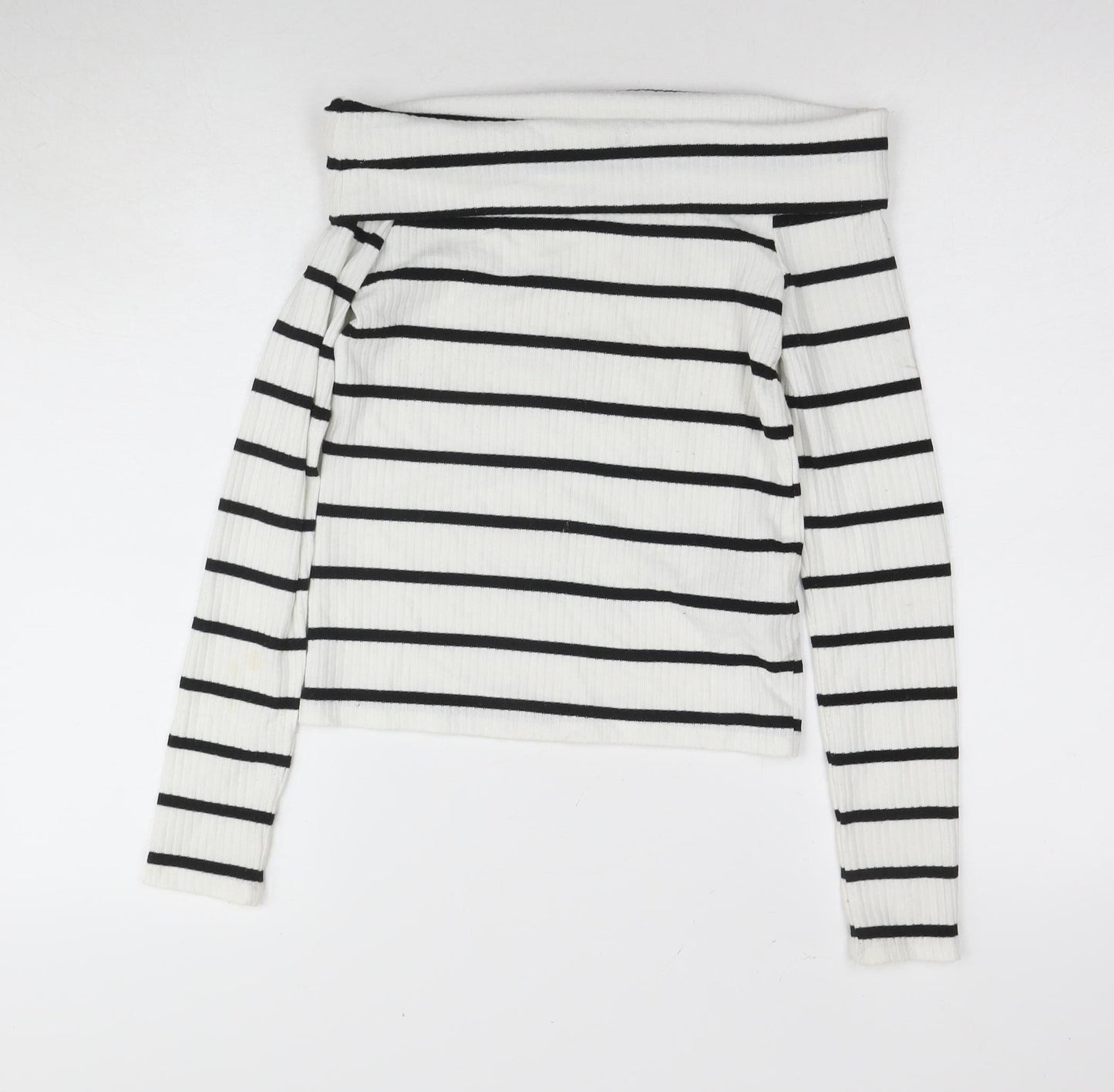 Stradivarius Women’s White Striped Off Shoulder Top Size 8
