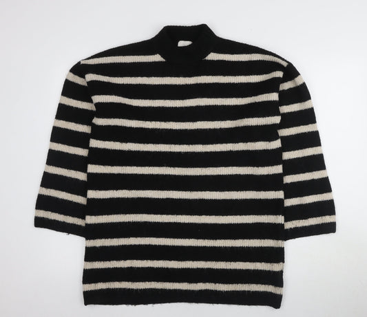 H&M Women's Black Striped Pullover Jumper, Size S, Classic Style