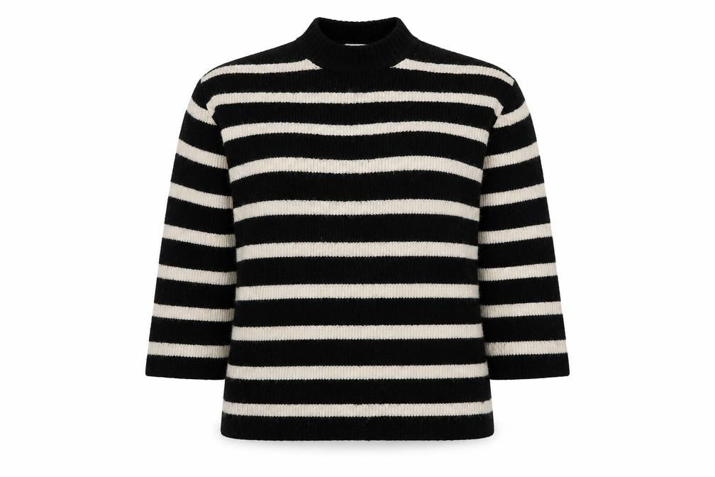 H&M Women's Black Striped Pullover Jumper, Size S, Classic Style