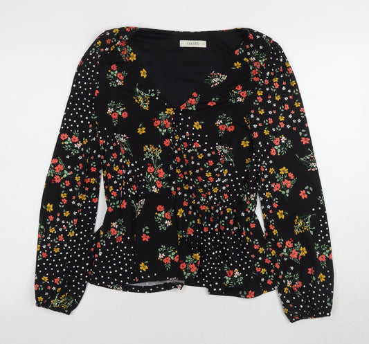 Oasis Women's Black XS Floral Long Sleeve Blouse