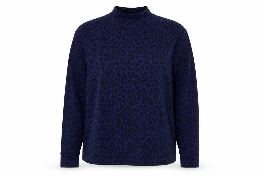 Lands' End Women's Blue Mock Neck Animal Print Top M