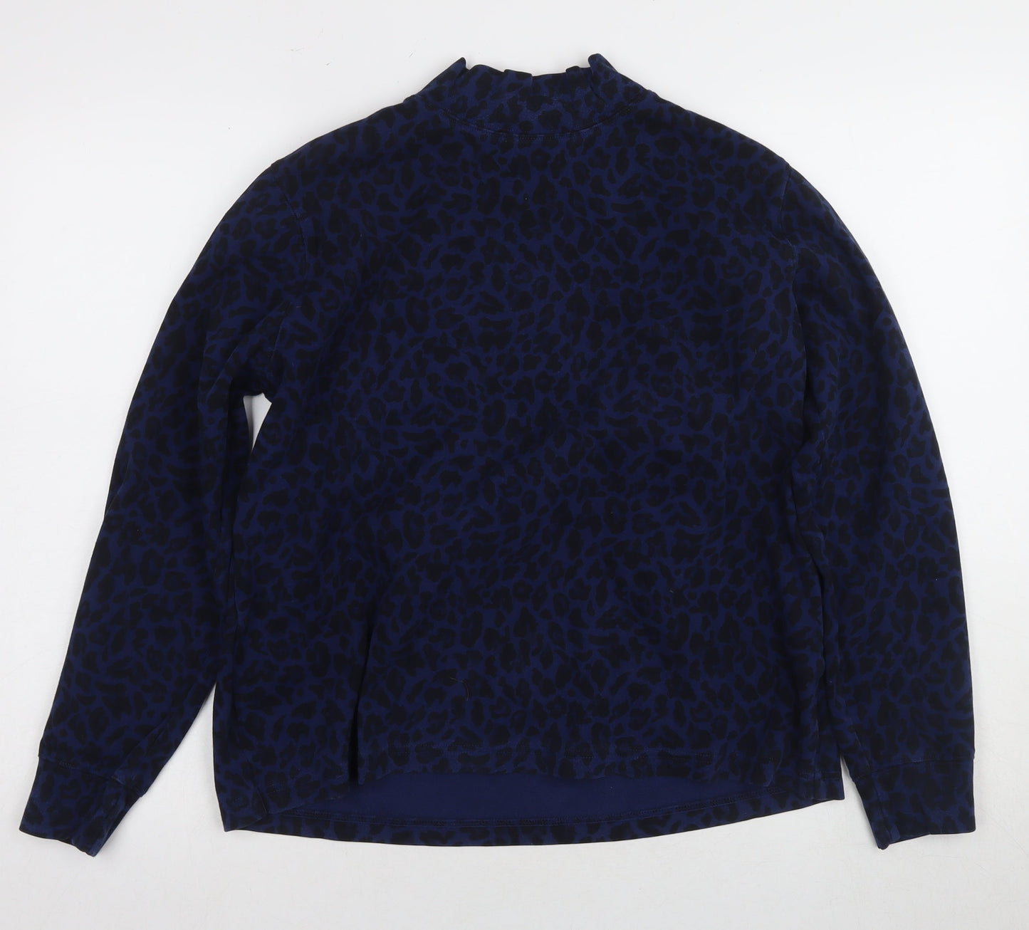Lands' End Women's Blue Mock Neck Animal Print Top M