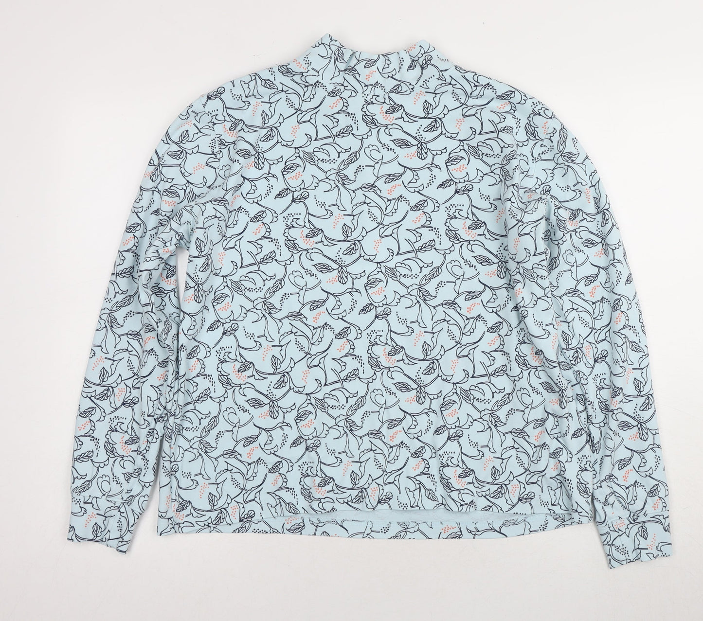 Lands' End Women's Blue Floral Mock Neck T-Shirt, Size M