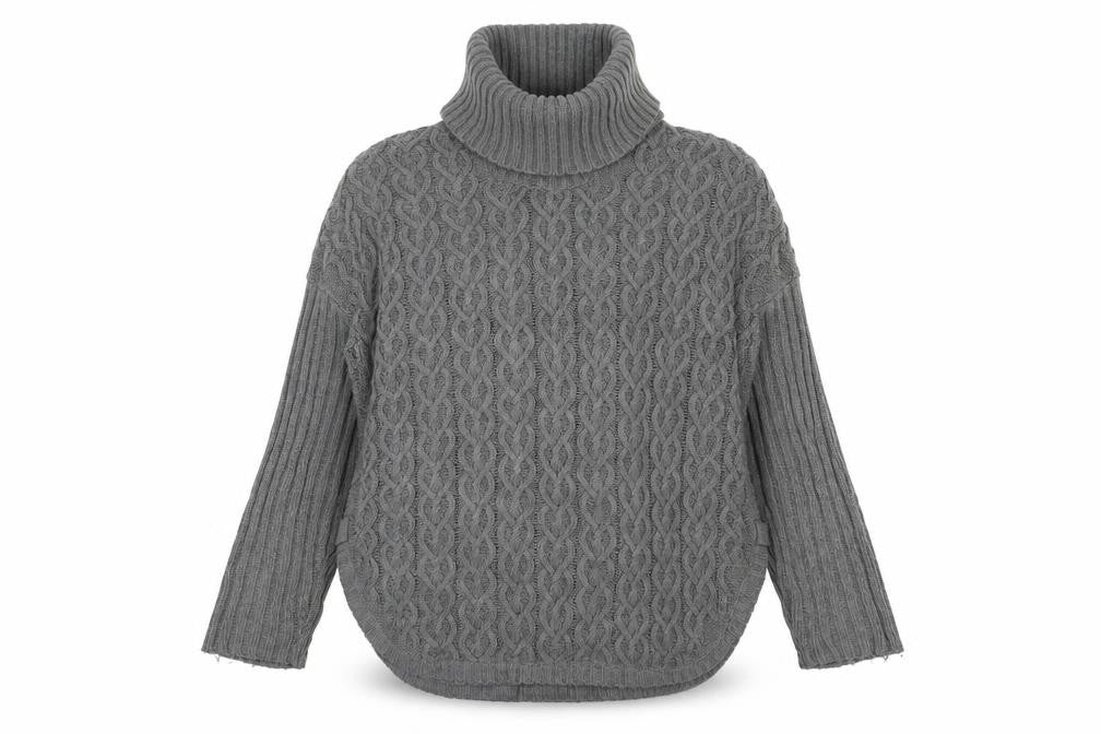 Aphorism Women's Grey Roll Neck Cable-Knit Pullover Jumper M