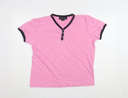 Twisted Soul Women's Pink Henley Ringer T-Shirt - L