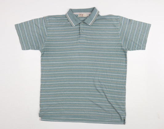 EWM Men's Blue Striped Polo Shirt, Size L, Short Sleeve