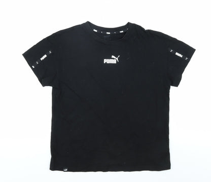 Additional front view of Puma boys’ black t-shirt, crew neck, logo, size 13-14, years