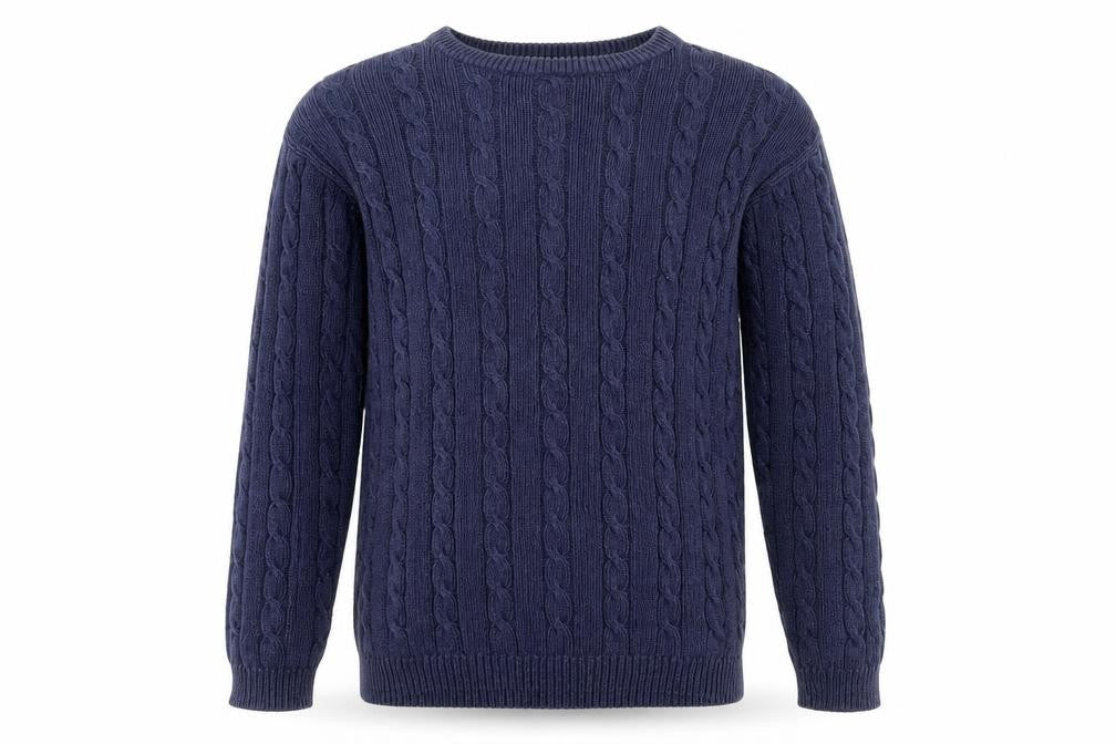 Jumpers Men's Blue M Cable-Knit Cotton Pullover