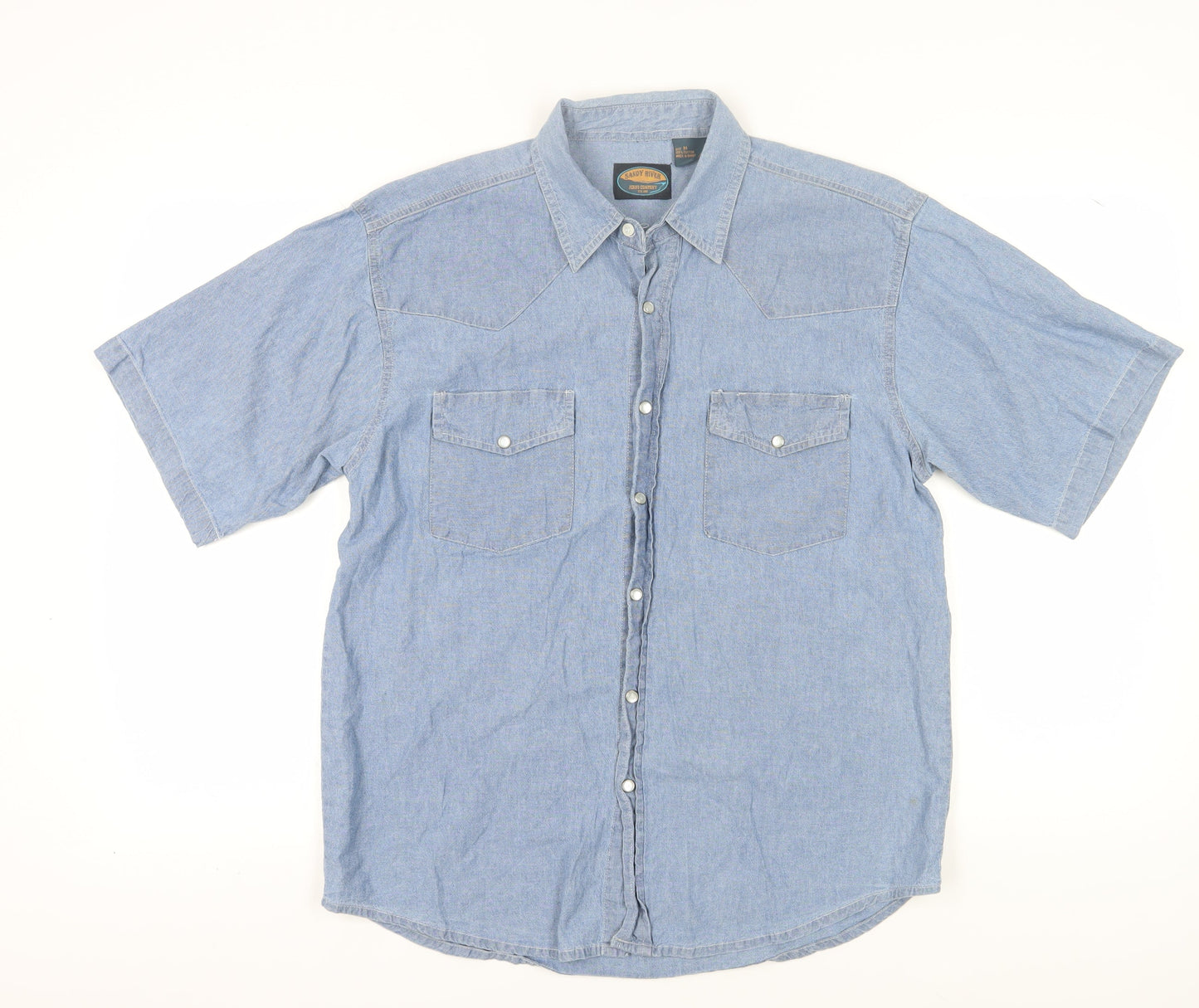 Sandy River Blue Button-Up Shirt, M, Collared, Casual